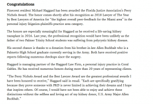 miami herald article on haggard winning pery nichols and lawyer of the year
